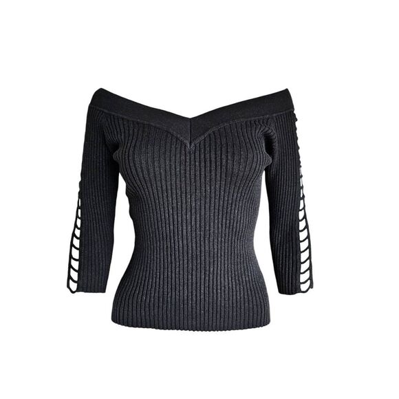 Chesley Tops - vintage goth off-the-shoulder knit top